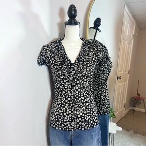 Y2K Black/BeigePolka Dot Ruffle V-Neck Top